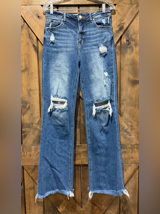 Risen Jeans Denim - Risen Distressed High Waist Wide Leg Jeans